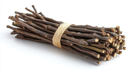 A bundle of dried, broad branches on a white background.