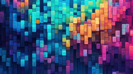 Vibrant Mosaic Spectrum. Abstract Pixel, Geometric Rainbow Background