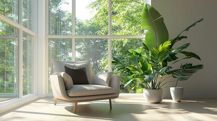 Fototapeta premium Bright Scandinavian Style Armchair in Sunroom