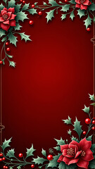 A deep burgundy background with elegant floral and vine patterns curling around the edges, offering a clear, spacious center for vibrant text