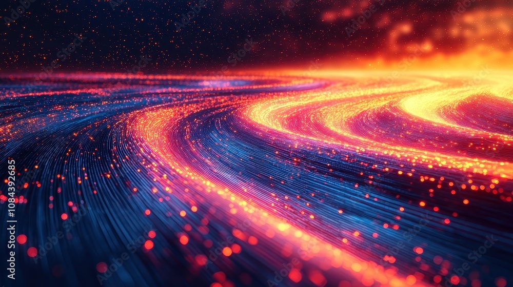 Poster flowing abstract light patterns digital realm visual art vibrant environment close-up view energetic