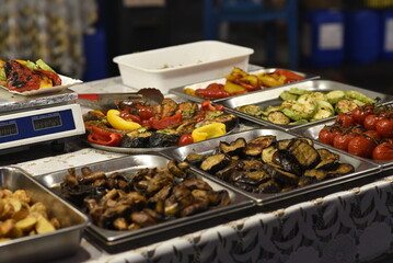 Grilled vegetables on the counter, street food