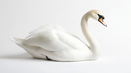 Fototapeta premium A graceful swan with a long neck and flowing feathers, placed on a solid white background.