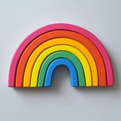 A vibrant wooden rainbow toy displayed against a minimalistic white background.