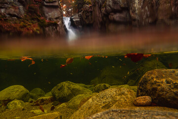 Wodospad Podgórnej w Przesiece jesienną porą w wyjątkowej perspektywie pod wodą © krzys ser