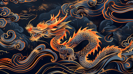 Fototapeta premium Dragon Dance Background Chinese New Year flat illustration