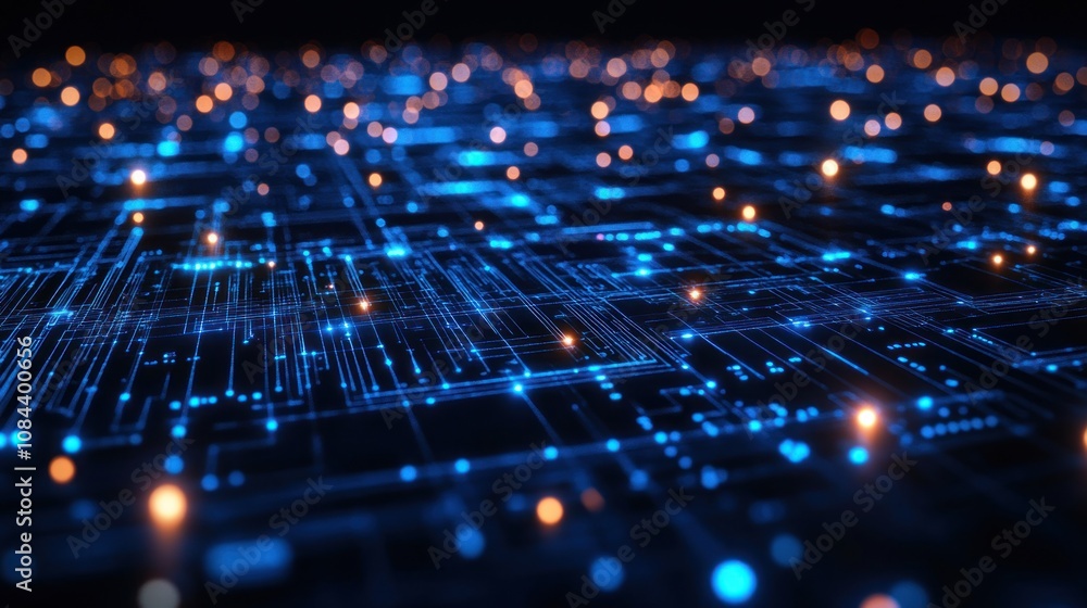 Poster abstract digital network: illuminated circuitry