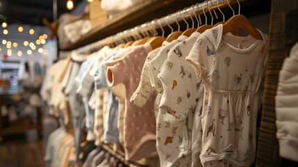 Stylish Baby Onesies Showcased in a Chic Boutique Setting