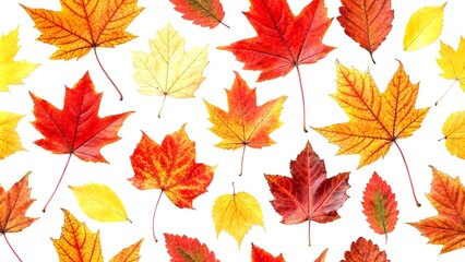 Obraz premium Autumn Forest Leaves Watercolor Pattern on White Background - Vibrant Seasonal Decor for Your Home, Perfect for Fabrics, Wallpaper, and Crafting Projects