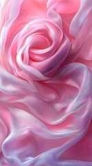 Obraz premium Delicate pink satin fabric arranged to resemble blooming roses, creating a soft and romantic atmosphere with gentle curves and subtle shades.