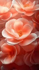 Fototapeta premium A beautiful arrangement of soft coral roses with delicate petals and intricate textures, creating a serene and romantic atmosphere ideal for spring themes.