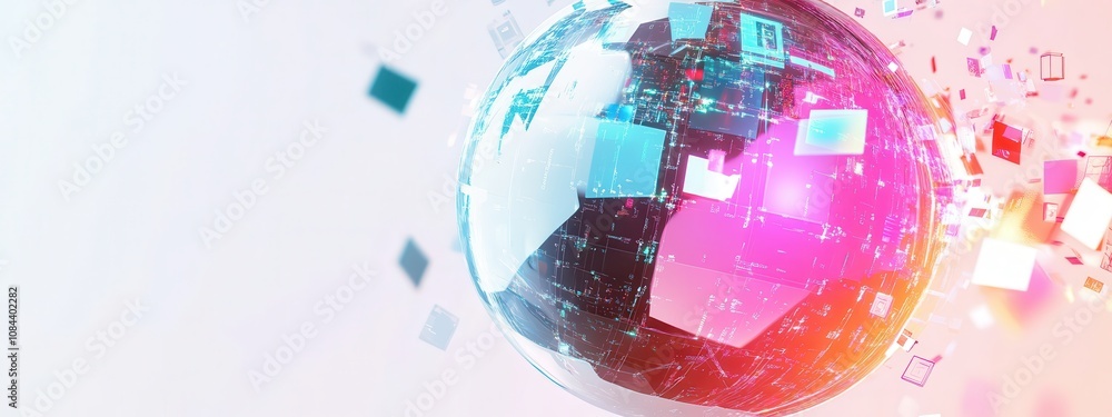 Poster holographic globe with data points and tech symbols