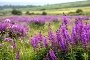 Obraz premium Beautiful Purple Flowers Background for Landscape Photography, Perfect for Creating Repeatable Seamless Patterns in Nature-Inspired Designs and Projects