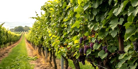 Fototapeta premium Beautiful Vertical Pattern of Sweet Grape Vines for Background Use in Design Projects, Perfect for Wine Themes and Nature-Inspired Aesthetics