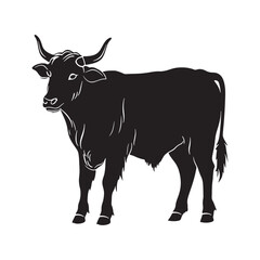 cow or bull silhouette vector illustration, black and white