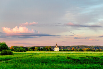 Church of Intercession upon Nerl River 12th century. (Bogolyubovo, Vladimir region, Golden Ring of Russia) A warm summer evening. historical and cultural heritage of Russia.