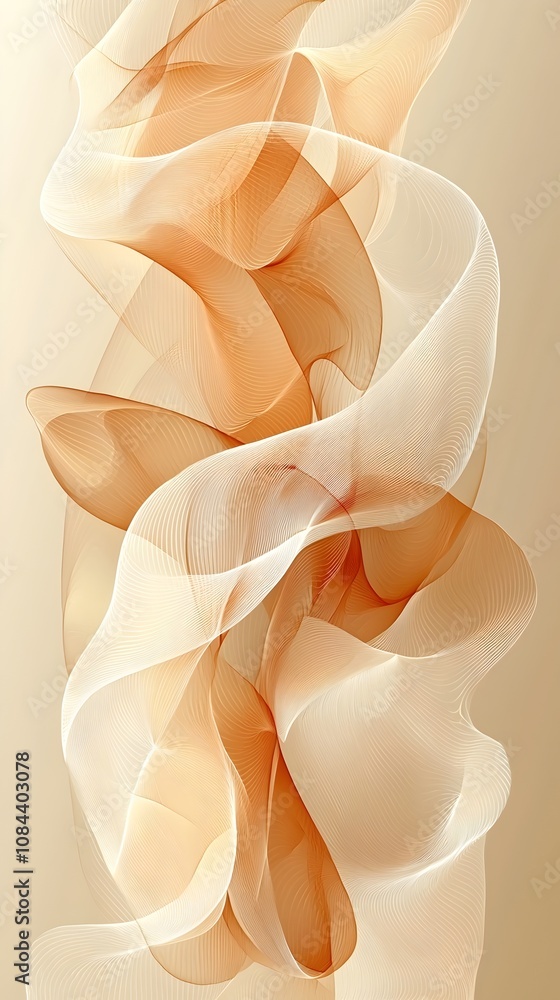 Poster an elegant abstract design featuring flowing waves of soft white and warm caramel tones, creating a 