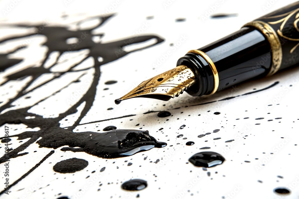 Aufkleber bold abstract design of dynamic black ink splatters and brush strokes on white background, showcasin