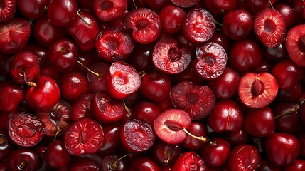 Fresh cherry fruit photography with sliced segments