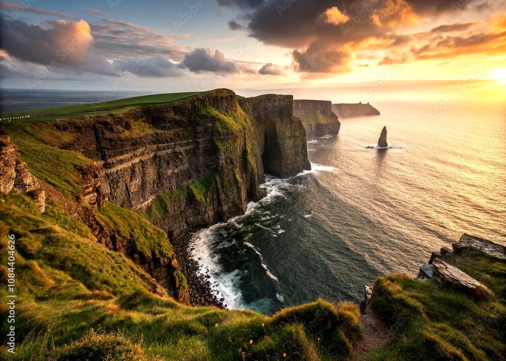 Poster breathtaking sunset view of majestic cliffs at the edge of the earth with tranquil atmosphere and bo