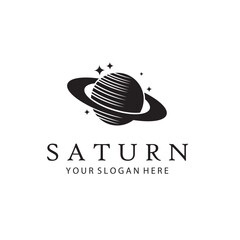 monochrome design of planet saturn with stars isolated on white background © Alexkava