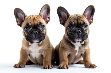 Fototapeta premium Two french bulldog puppies sitting on white background.