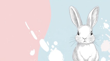 Fototapeta premium Illustration of white rabbit on pastel background