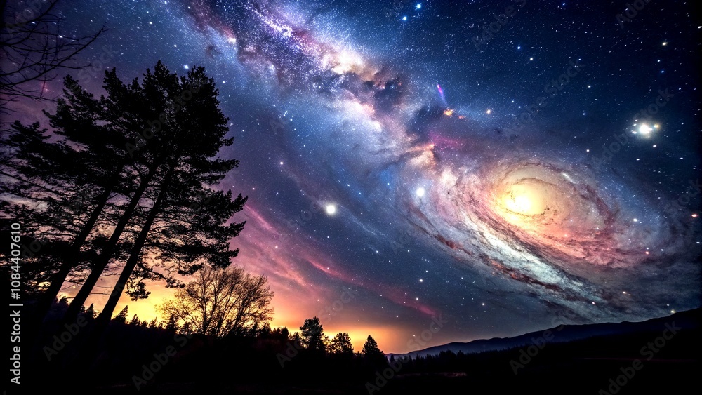 Aufkleber captivating abstract art background of a cosmic scene with vibrant colors and galactic elements, ide