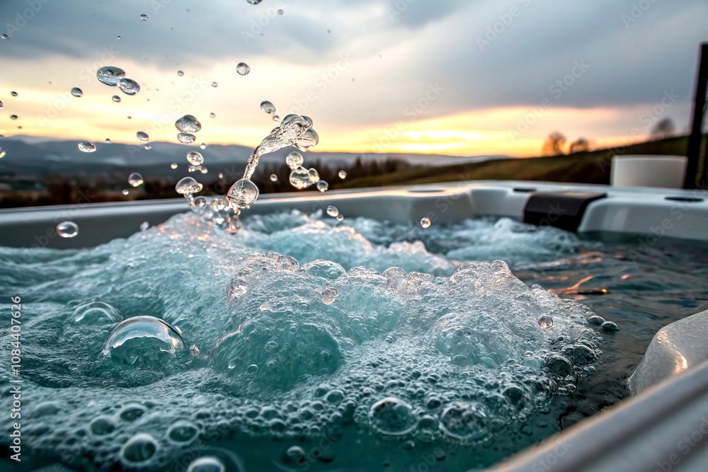 Poster captivating abstract background of bubbling water in a jacuzzi, showcasing the intricate patterns an