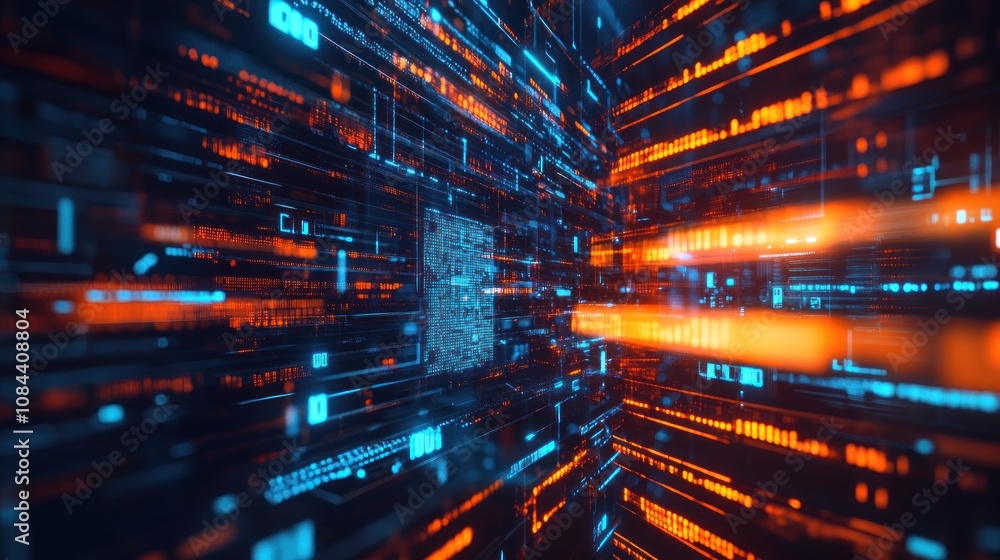 Poster abstract digital data stream: a visual representation of modern technology and information flow