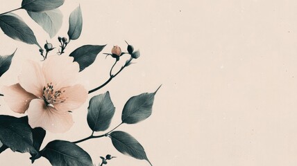 Delicate flower illustration with leaves on textured background