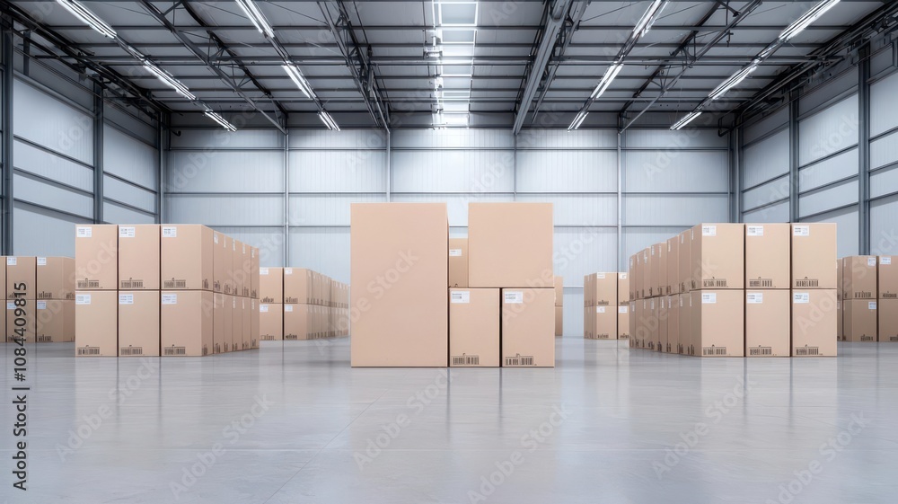 Poster make to stock concept. packaging area with labeled boxes for stock inventory, ready for distribution