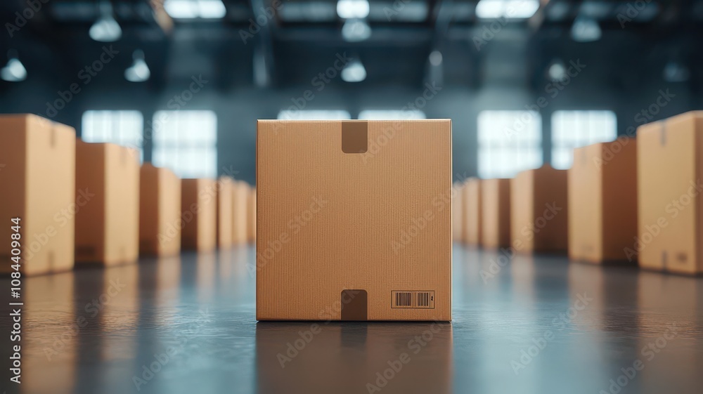 Poster make to stock concept. packaging area with labeled boxes for stock inventory, ready for distribution