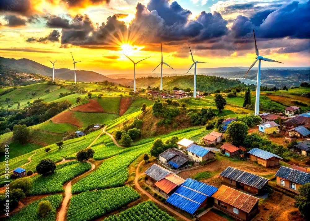 Poster captivating documentary photography highlighting sustainable energy practices in a developing countr