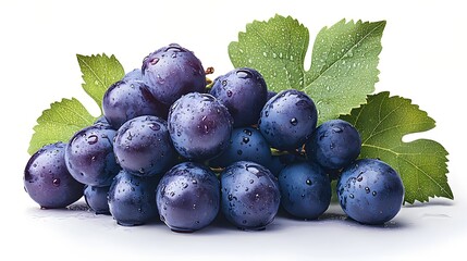 Fresh Blue grapes with leaves isolated on white background Fresh Berries AI Generated