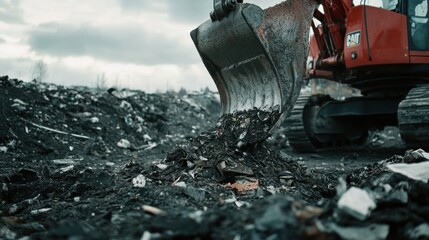 Excavator at Landfill: Waste Management and Environmental Concerns