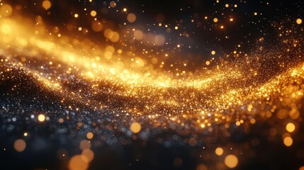 Fototapeta premium radiant gold sparkle frame surrounding a deep black background, creating a captivating contrast, evoking luxury, elegance, and a sense of celebration