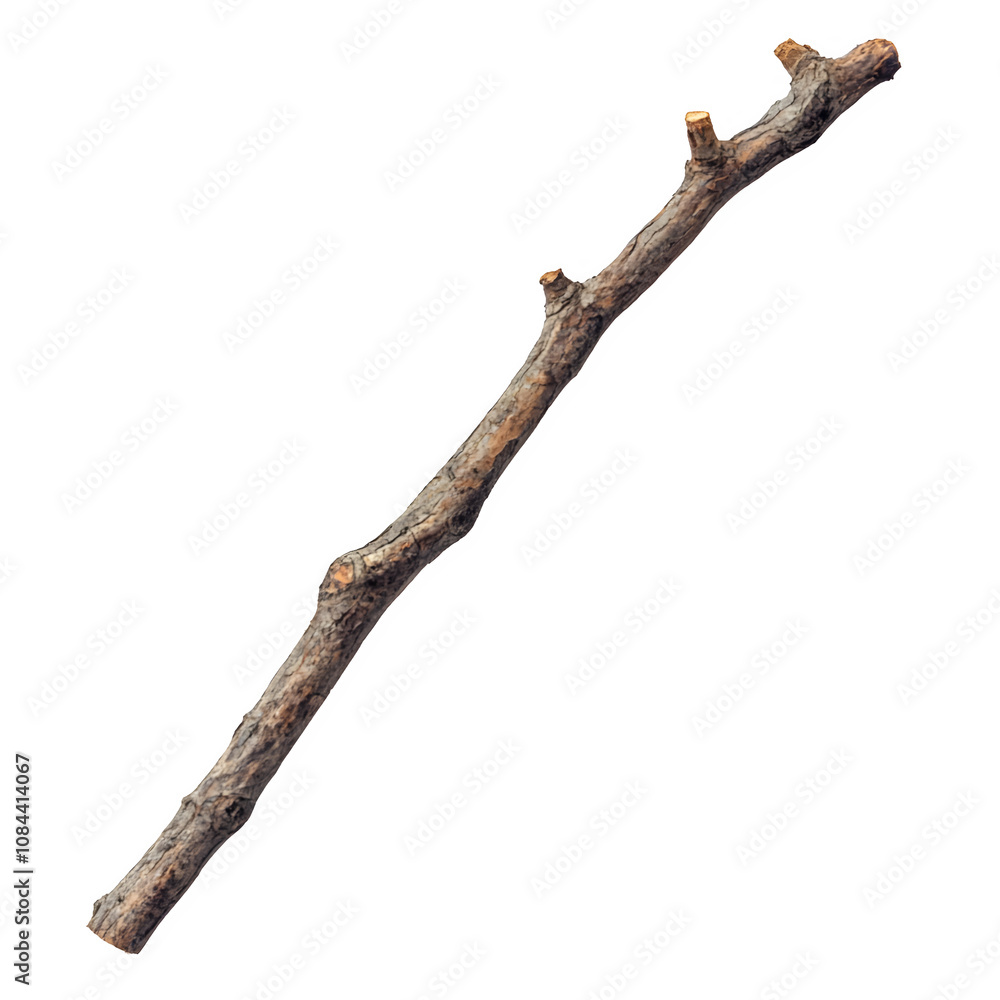 Poster realistic dry tree branch with knots isolated on a transparent background, showcasing its natural be