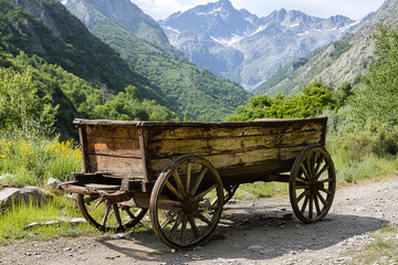 Fototapeta premium Old wooden cart in the mountains.