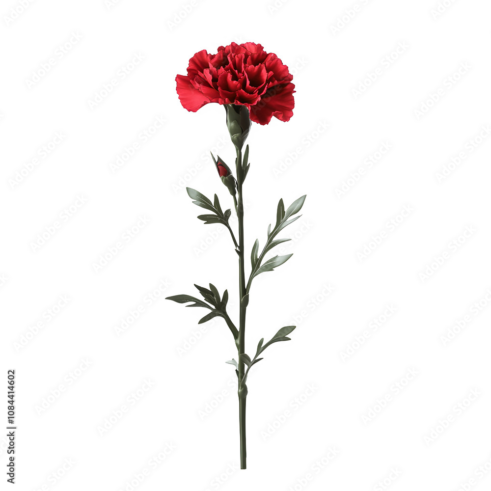 Poster Single red carnation in full bloom, captured in a studio setting against a transparent background