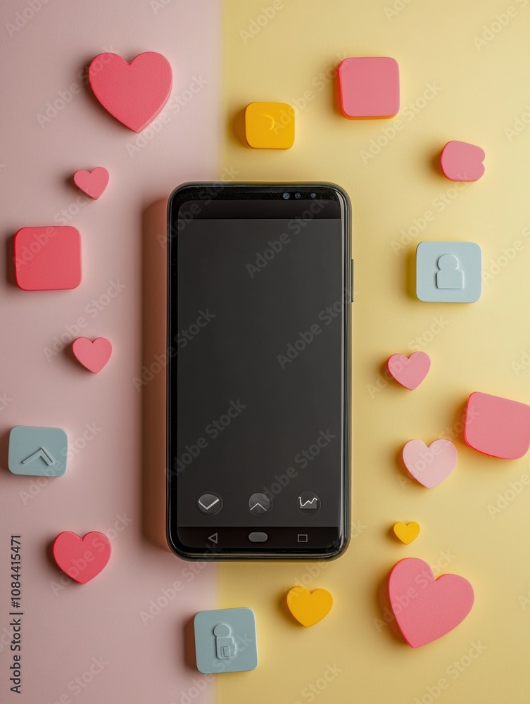 Poster a smartphone is placed on a vibrant backdrop, attracting attention with notification icons resemblin