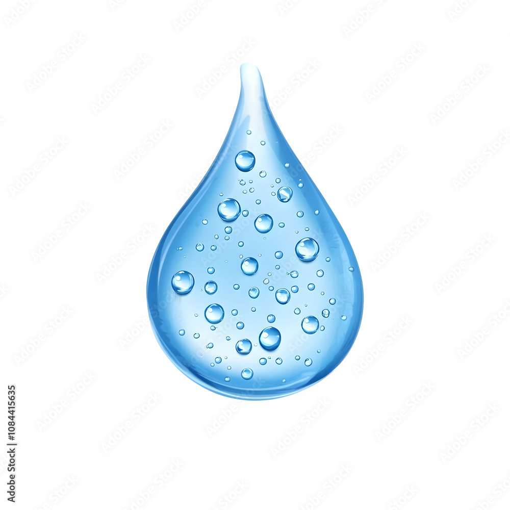 Fototapete Transparent water drop with small bubbles forming on its surface, creating a refreshing and pure visual on a transparent background