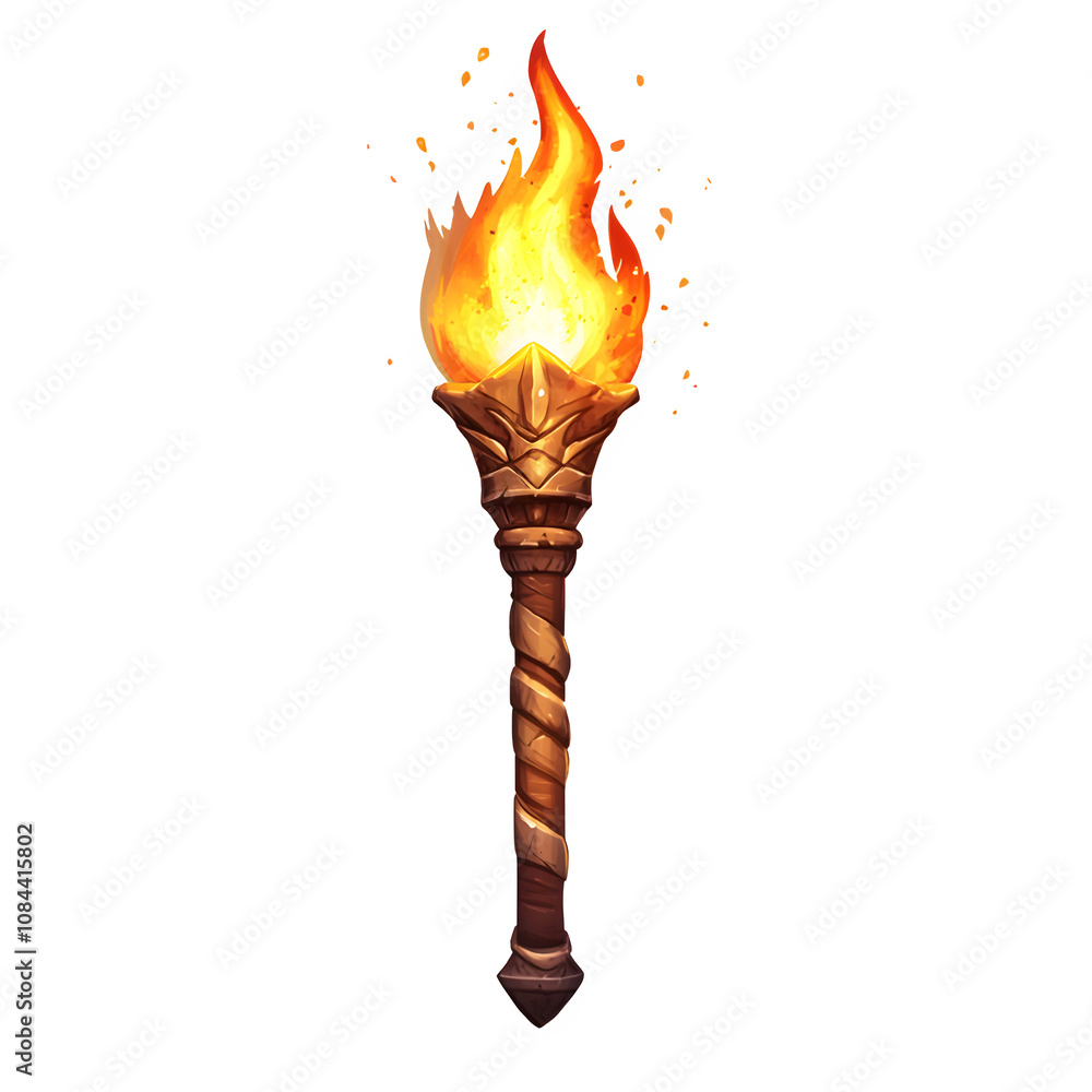 Poster isolated bright torch with transparent background, emitting warm light and enchanting ambiance