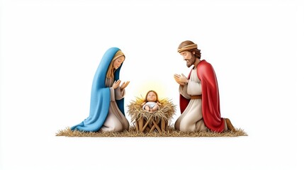 Nativity scene with family and child in manger. © TSUCHAXAYA