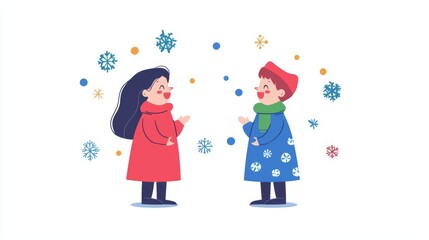 Two children playing in the snow outdoors.