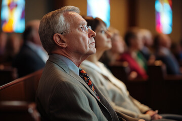 Obraz premium Spiritual moment in church service.