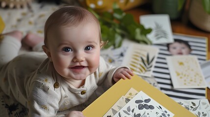 Baby milestone scrapbook with creative and humorous cards