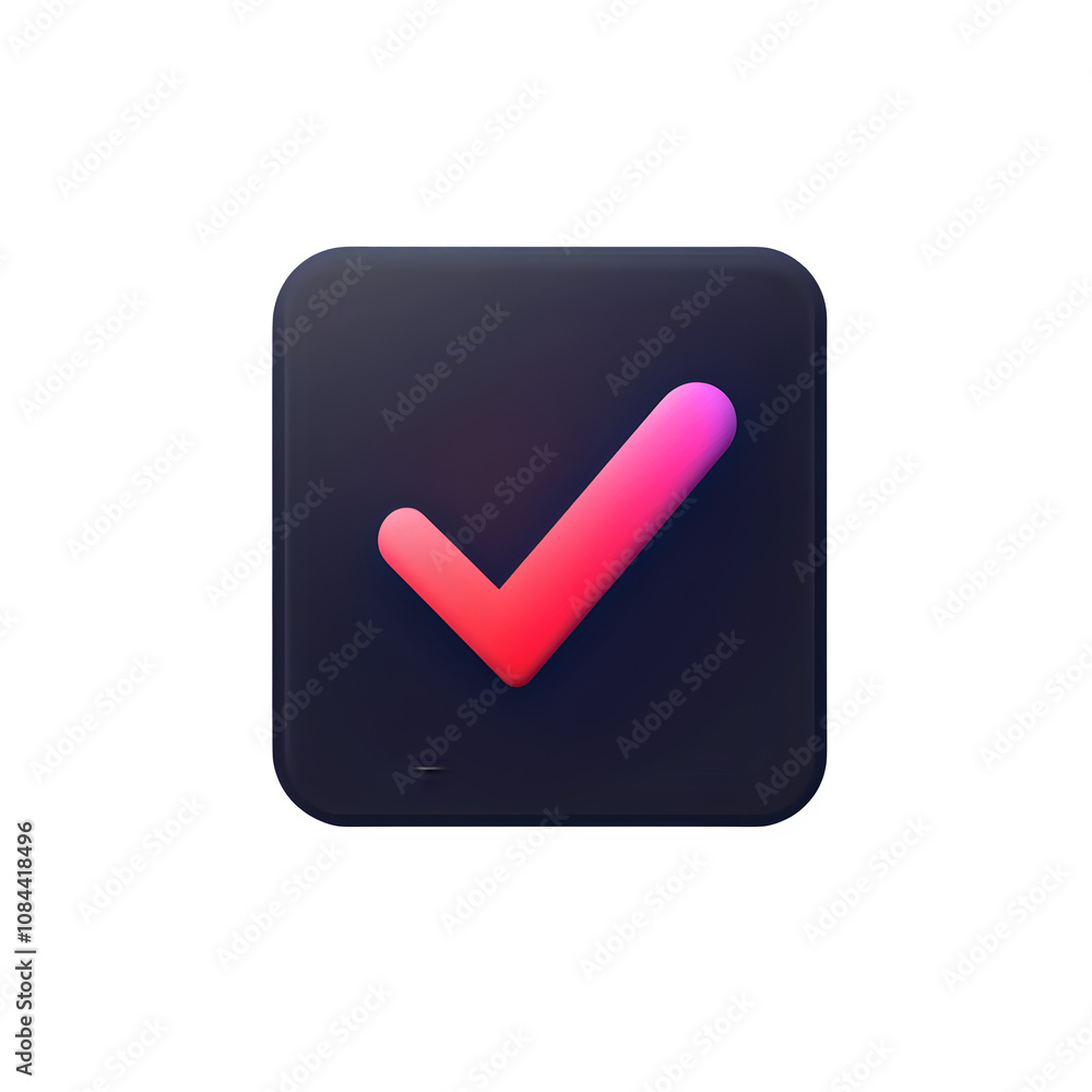Poster pink check mark confirming success on a dark rounded square with transparent background