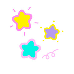 Hand drawn cute colorful stars. Lovely clipart for school children. Elements for decoration and celebrations. Sparkling and shining light.