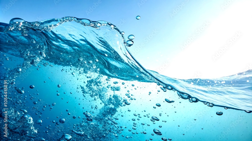 Aufkleber captivating single wave of water creating ripples and bubbles on a soft pale blue background for bea